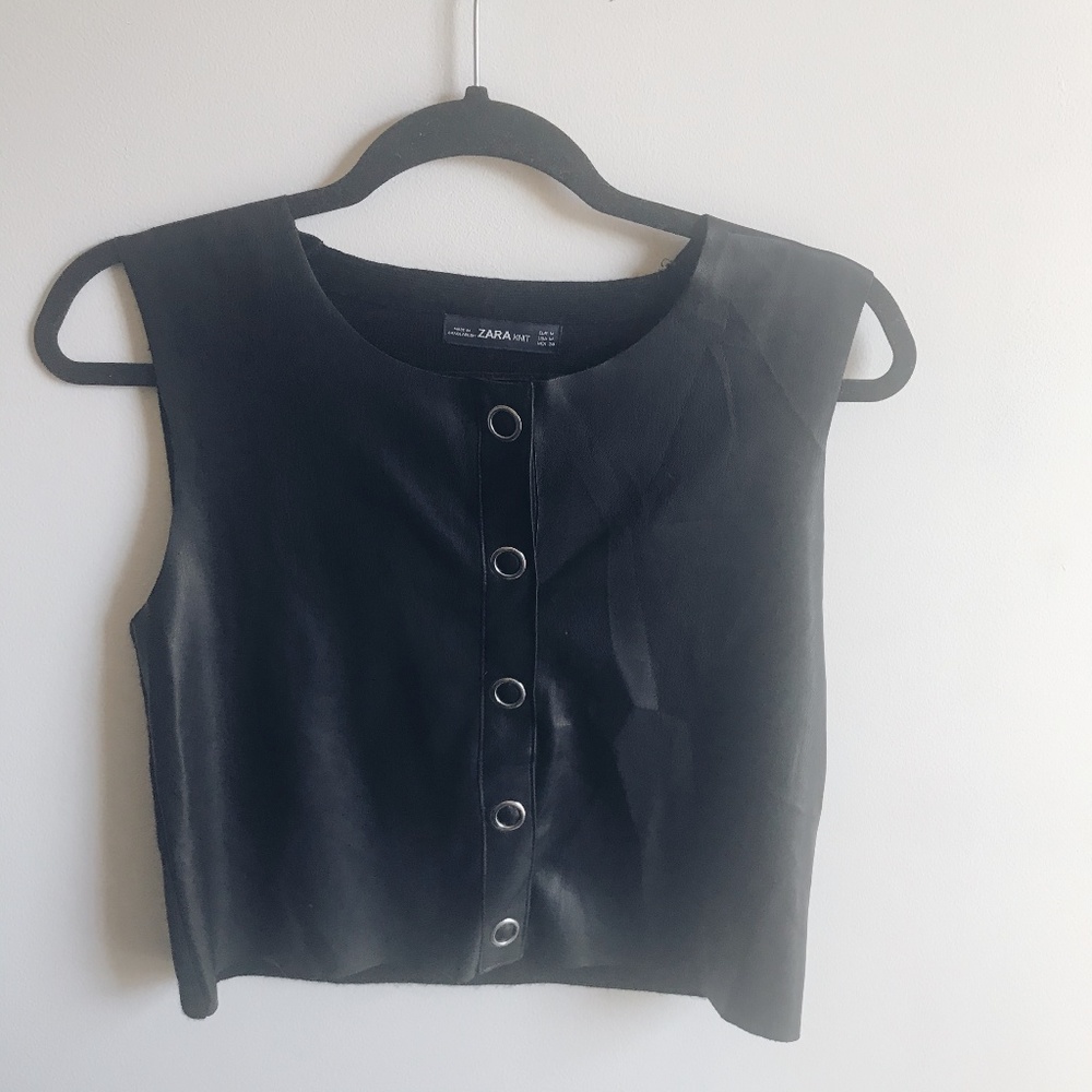 Zara Knit Faux Leather Button Up Vest